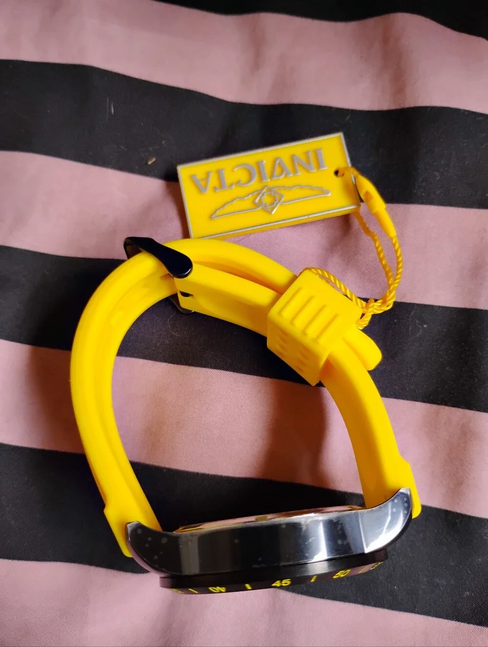 Invicta Bright Yellow Silicone Strap Watch with Black Buckle